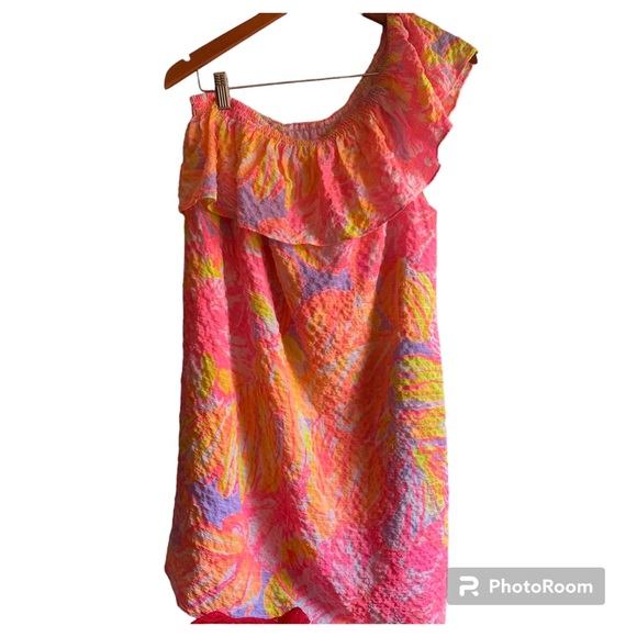 Lilly Pulitzer Emmeline One Shoulder Ruffled Dress Sun Splashed Multi Size Large - Picture 2 of 9